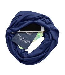 Silkspun Infinity Scarf with hidden safety pocket in Navy blue