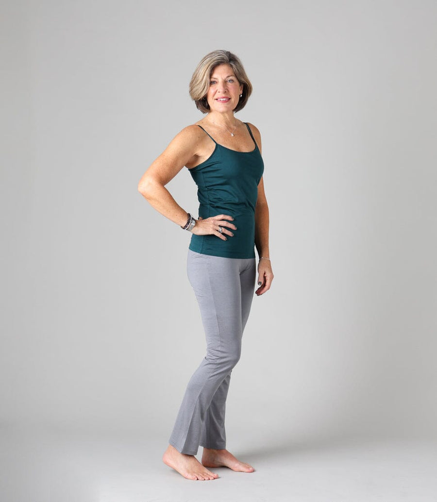 Women's Silkspun Long Camisole in Deep Sea green and Silkspun Long Yoga Pant in Perfect Grey