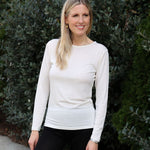 Women's Silkspun Long Sleeve Crew in Natural White with Silkspun Legliners in Black