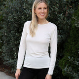 Women's Silkspun Long Sleeve Crew in Natural White with Silkspun Legliners in Black