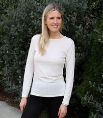 Women's Silkspun Long Sleeve Crew in Natural White with Silkspun Legliners in Black