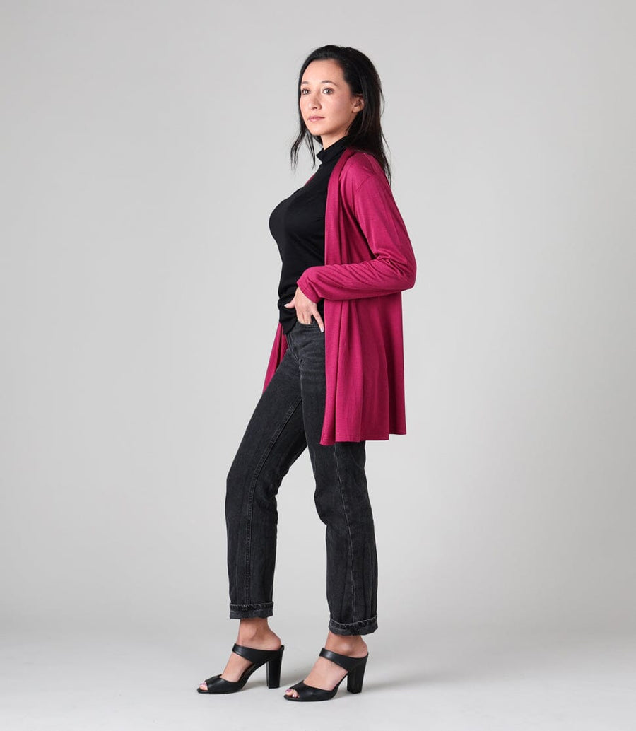 Silkspun Longline Cardigan in Mulberry pink