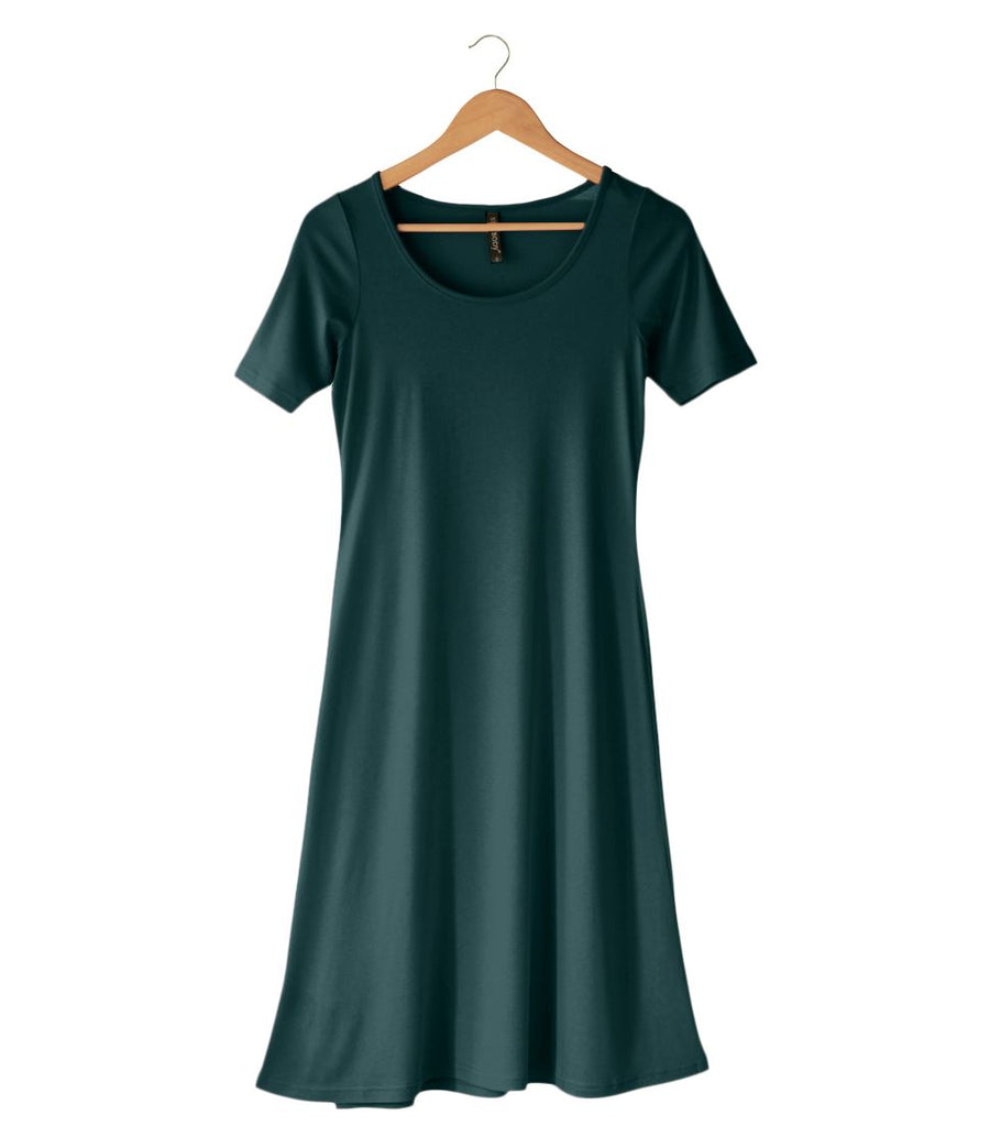 omen's Silkspun Short Sleeve Classic Dress in Deep Sea Green