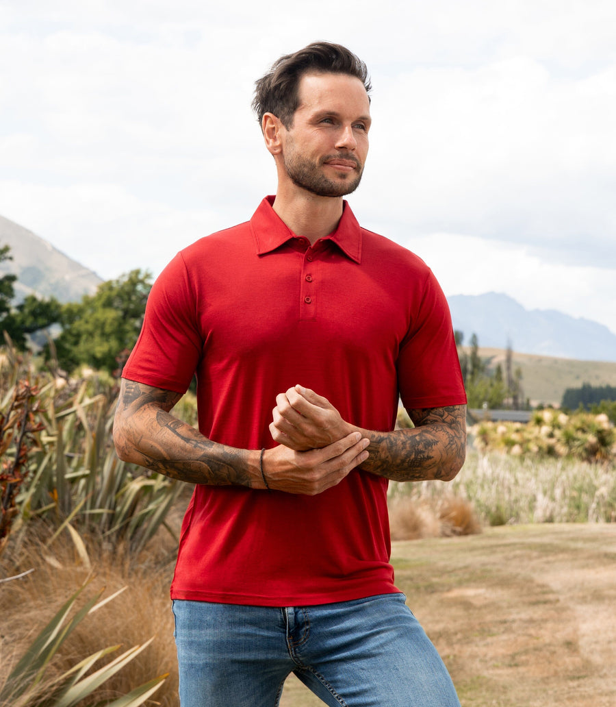 Silkspun Short Sleeve Polo Shirt in Sunset Red