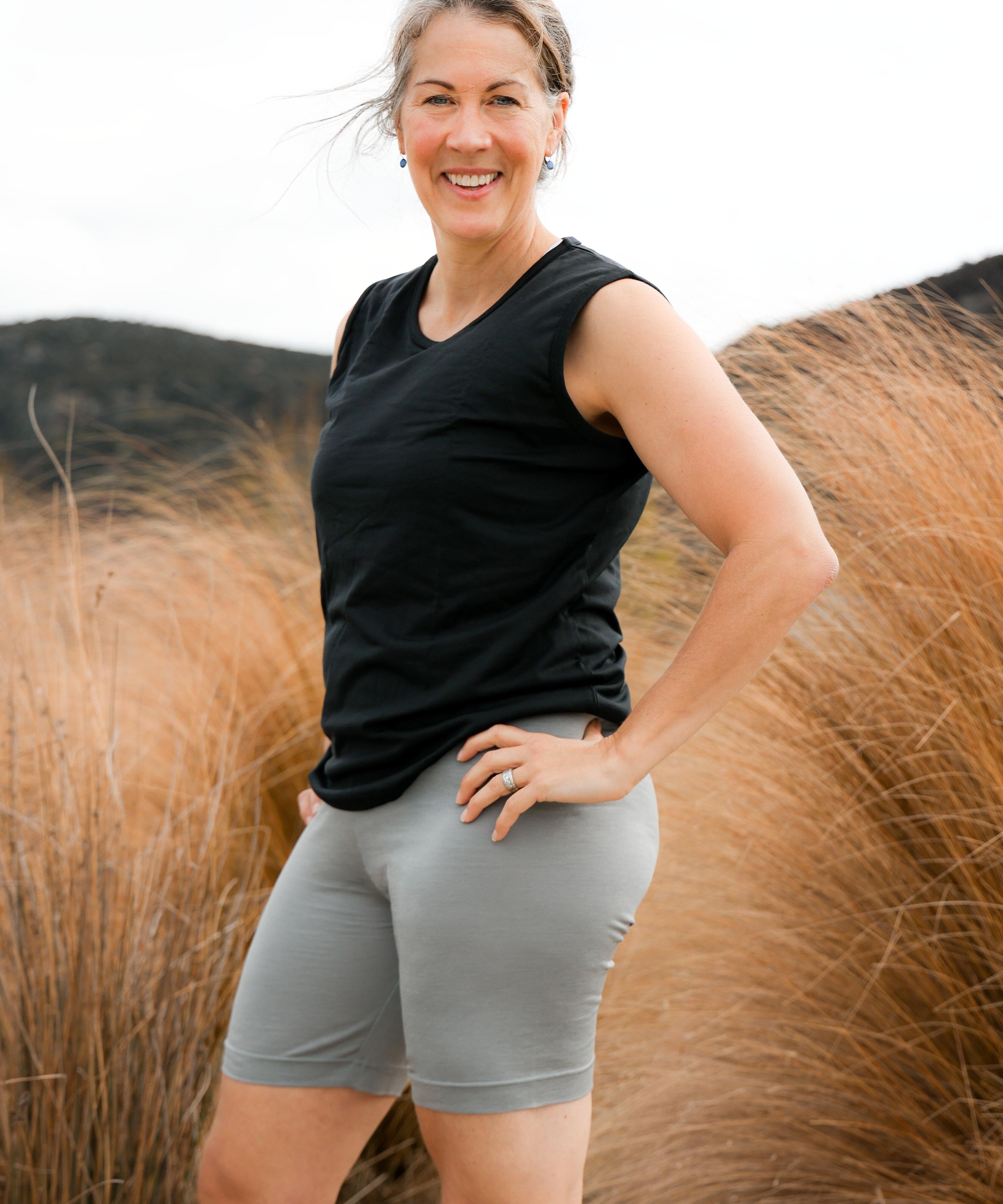 Silkspun Sleeveless Crew in Black with Silkspun Glide Shorts in Perfect Grey