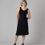 Woman wearing Silkspun Sleeveless Dress in Black