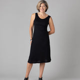 Woman wearing Silkspun Sleeveless Dress in Black