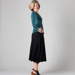 Silkspun Swing Skirt in Black with 3/4 V Neck Top in Deep Sea green