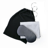 Sleep With Silk Gift Set includes a 100% silk Natural White Pillowslip and a pure silk Storm Grey Eye Mask beautifully presented in a 100% Georgette silk reusable gift bag with drawstring closure