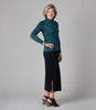 Women's Silkspun Slimline Skirt in Black and Turtleneck in Deep Sea greem