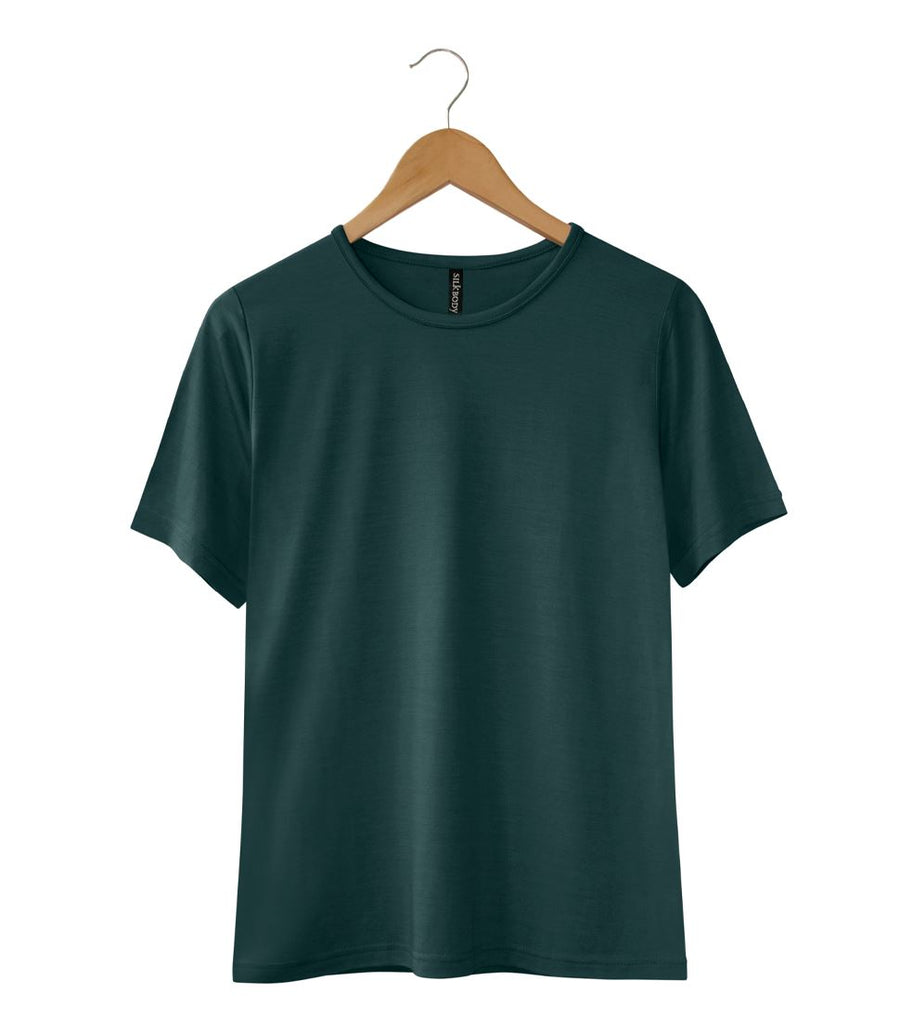 100% Puresilk Short Sleeved Crew in Deep Sea Green