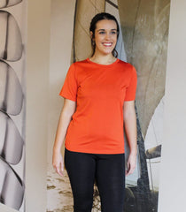 Women's Silkspun Short Sleeve Crew in Orange Blaze