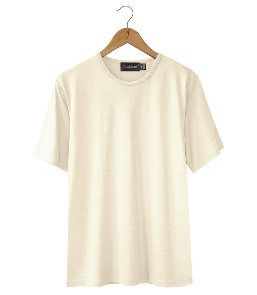  Men's 100% Pure Silk Short Sleeve Crew in Natural White
