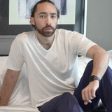 Men's Silkspun Short Sleeve V Neck in Natural White