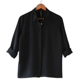 Women's 100% Pure Silk Crepe-de-Chine Shirt in Black