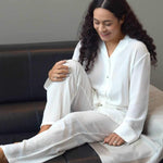  Women's 100% Pure Silk Crepe-de-Chine Pyjamas in Natural White  