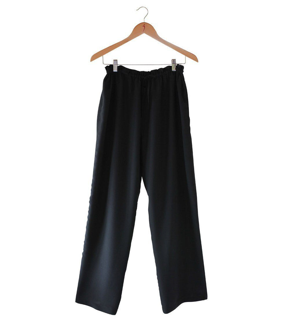 Women's 100% Pure Silk Crepe-de-Chine Pyjama Pant in Black