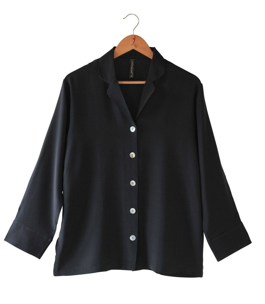 Women's 100% Pure Silk Crepe-de-Chine Pyjama Top in Black