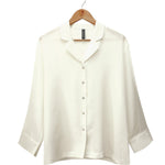  Women's 100% Pure Silk Crepe-de-Chine Pyjama Top in Natural White