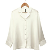  Women's 100% Pure Silk Crepe-de-Chine Pyjama Top in Natural White