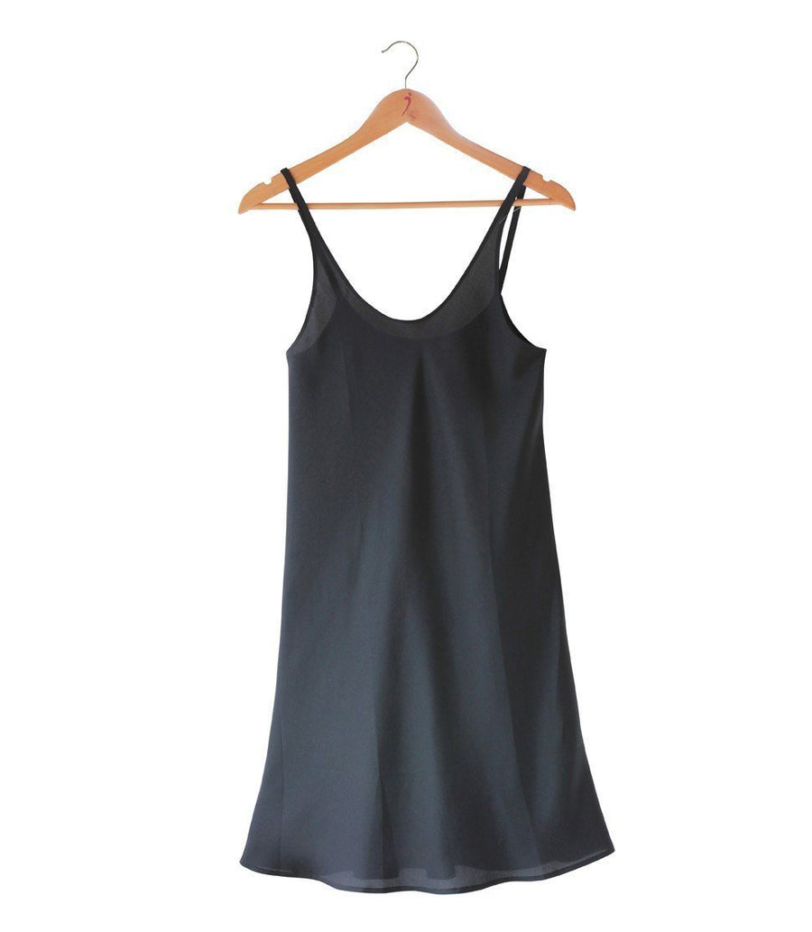 Women's 100% Pure Silk Crepe-de-Chine Slip Dress in Black