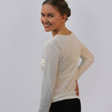  Women's 100% Pure Silk Sheer Long Sleeve Scoop in Natural White
