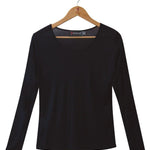  Women's 100% Pure Silk Sheer Long Sleeve Scoop in Black