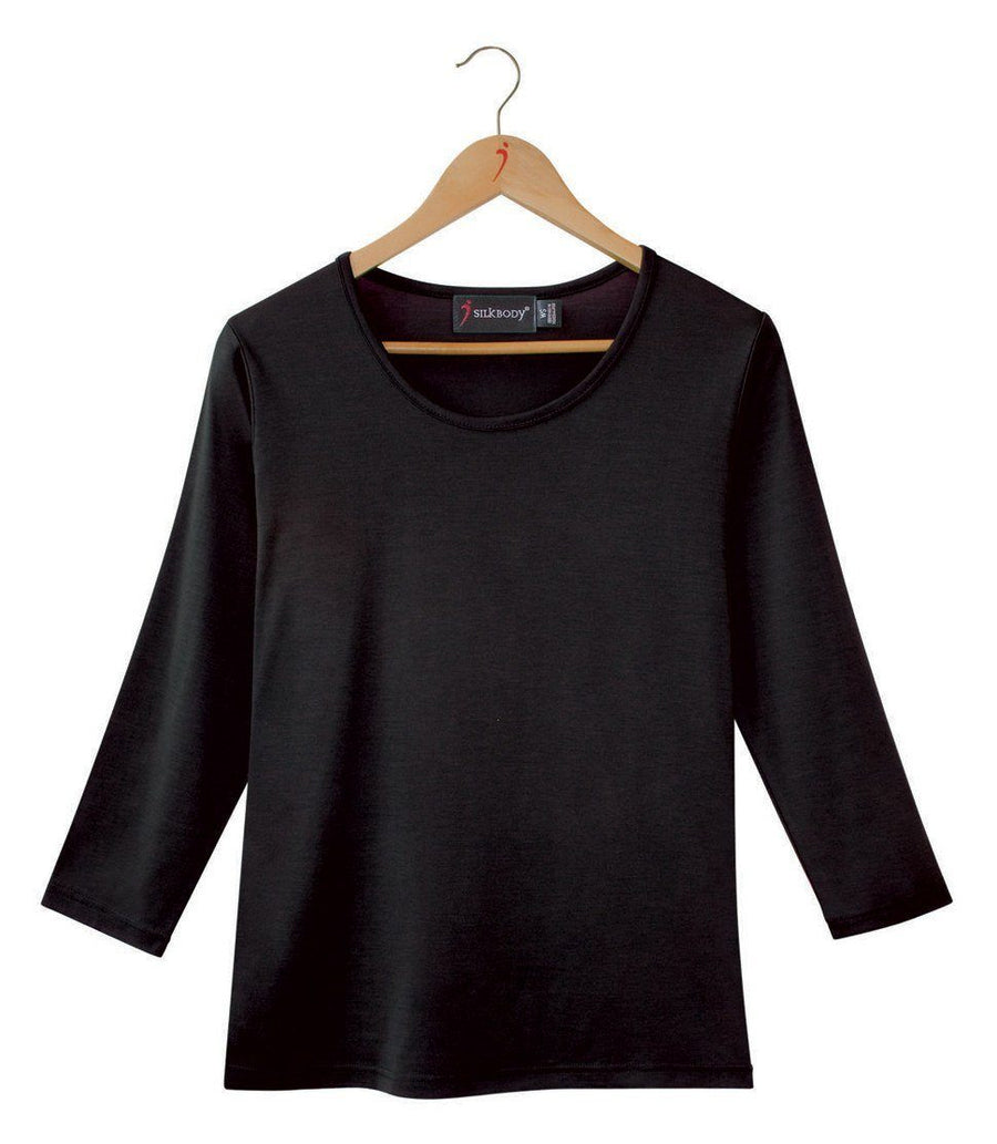 3/4 Sleeve Silk Sleep Shirt Notched Collar - Asilklife