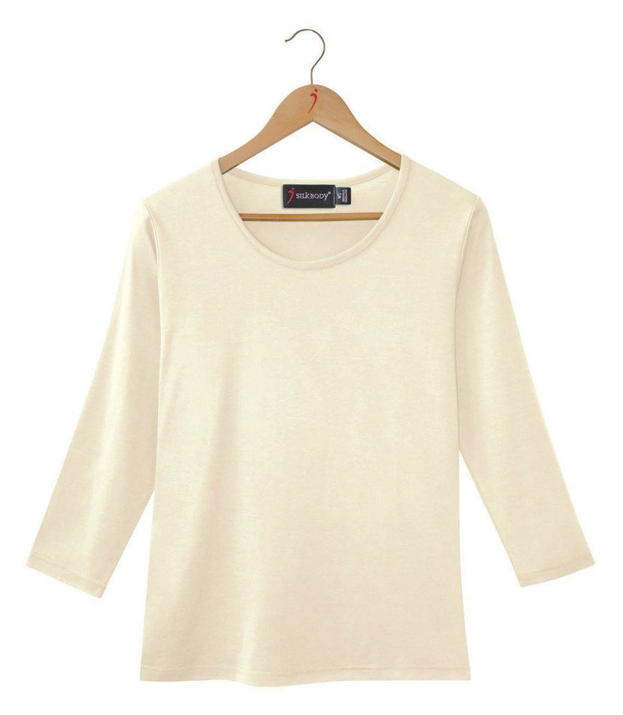 3/4 Sleeve Silk Sleep Shirt Notched Collar - Asilklife