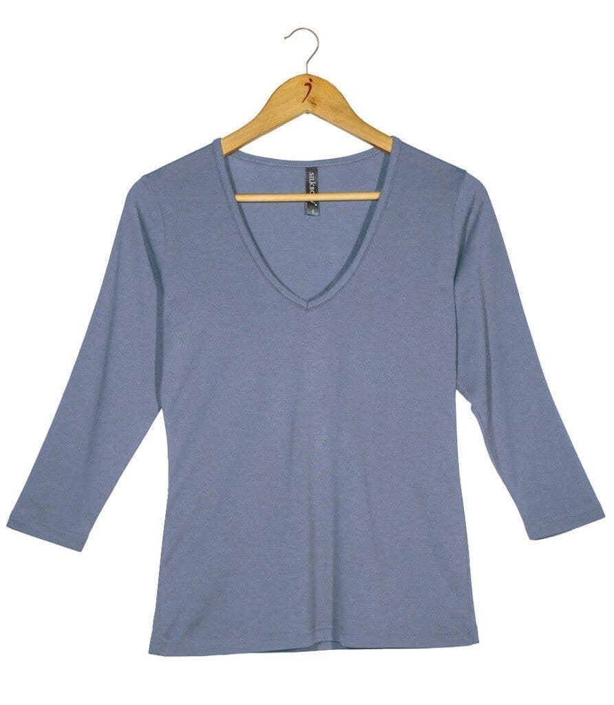 Women's Silkspun 3/4 Sleeve V Neck in Copenhagen Blue