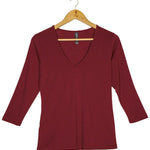 Women's Silkspun 3/4 Sleeve V Neck in Sunset Red