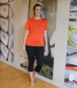 Women's Silkspun 3/4 Yoga Pant in Black & Silkspun Short Sleeved Crew in Orange Blaze