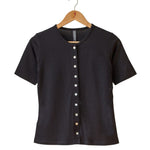 Women's Silkspun Short Sleeve Button-through Top in Black