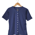 Women's Silkspun Short Sleeve Button-through Top in Navy