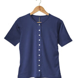 Women's Silkspun Short Sleeve Button-through Top in Navy
