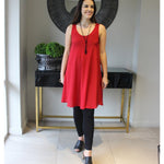 Women's Silkspun Pleated Leggings and Float-cut Dancing Dress in Sunset Red 