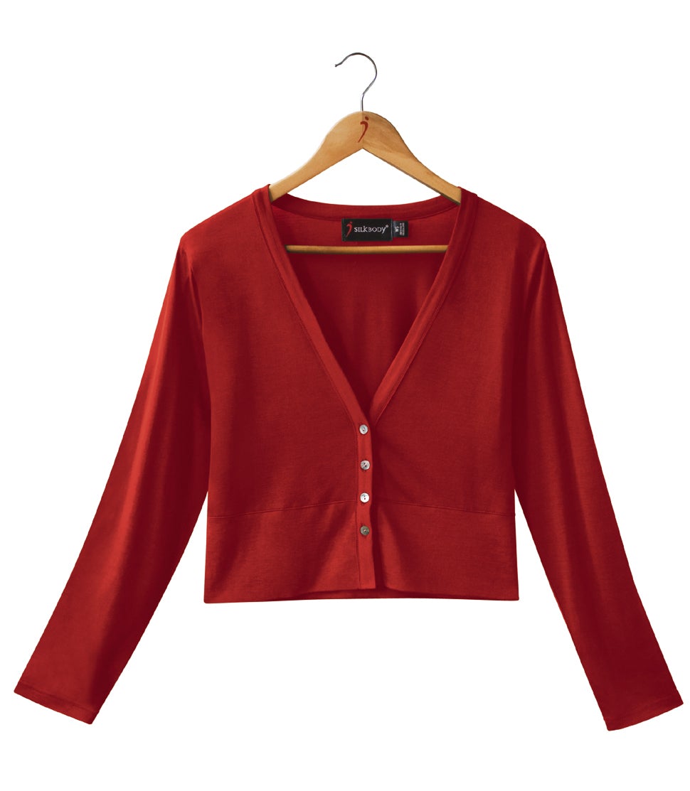 Women's Silkspun V Neck Cardigan in Sunset Red