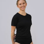 100% Silk Short Sleeve Crew in Black for Women